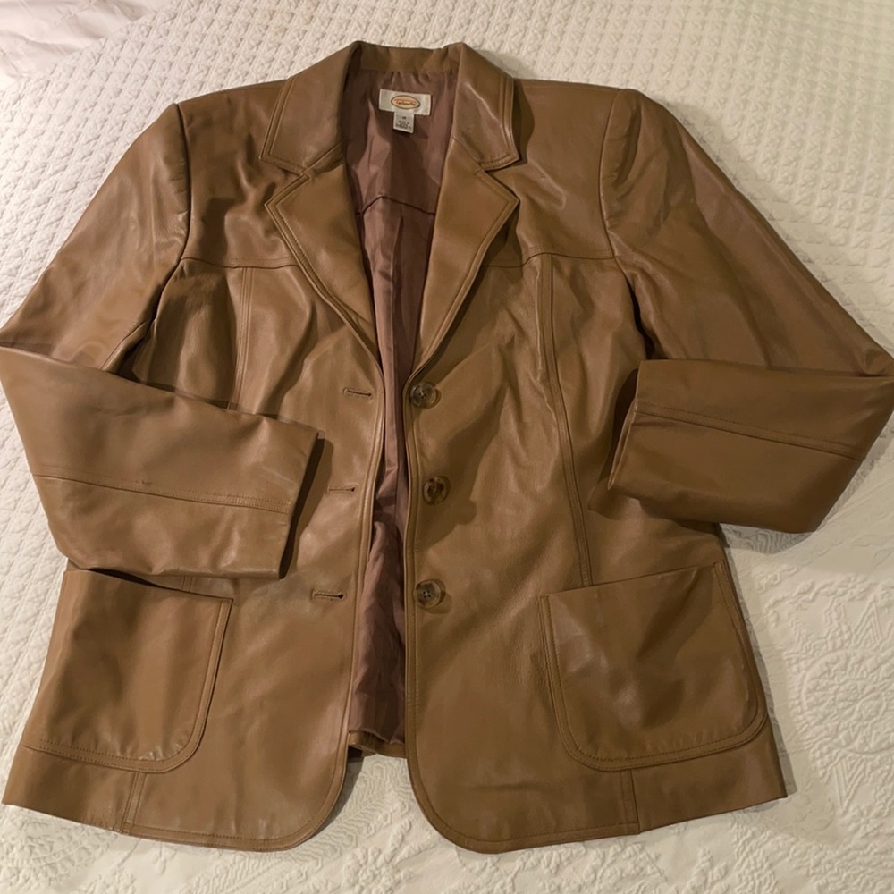 Talbots Camel Leather Buttoned Jacket - image 1